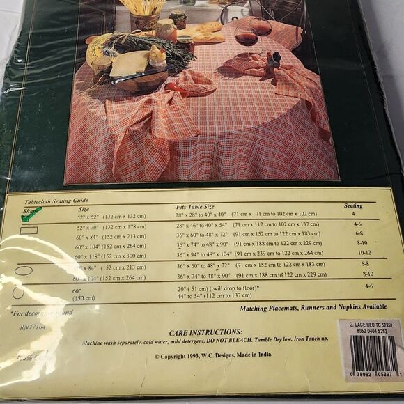 W.C. Designs 100% cotton 52"x52" square tablecloth vintage - Picture 3 of 4